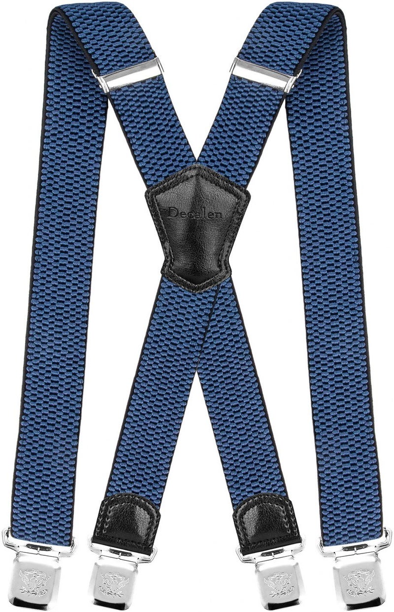Decalen Mens Suspenders Very Strong Clips Heavy Duty Braces Big and Tall X Style (Blue) - Image 1